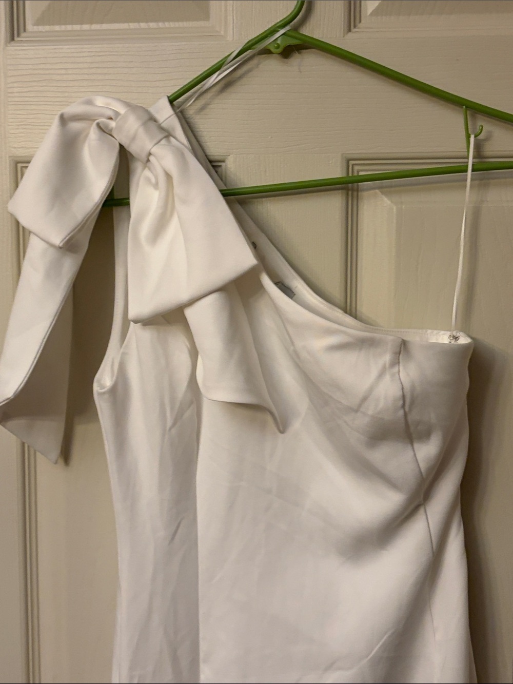 One-Shoulder Asymmetric Off -White Midi Dress with Side Slit by Petal & Pup - Picture 3 of 9